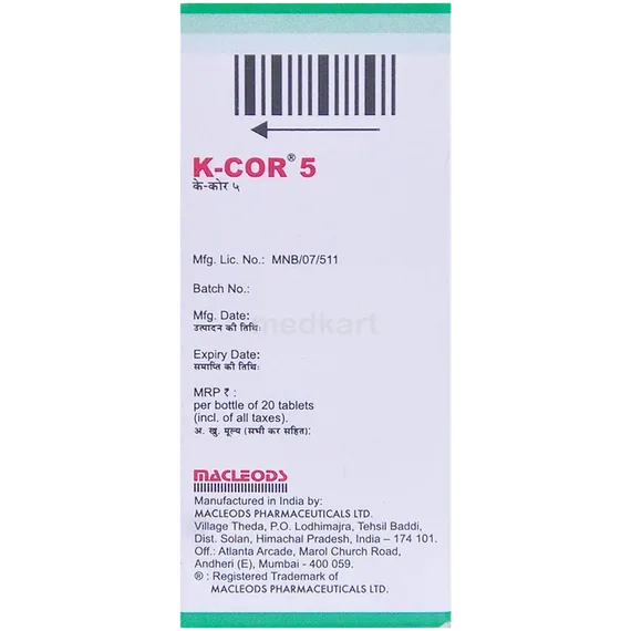 k cor 5mg tablet 20's
